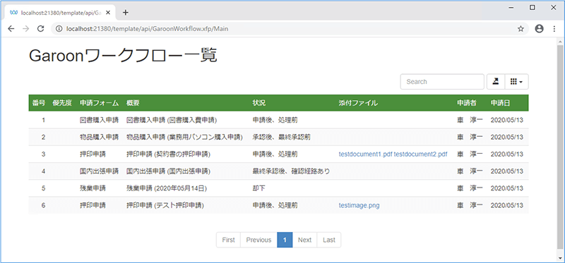 「Garoonワークフローの検索」の作成フロー画像