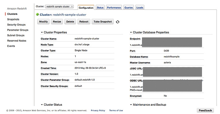 AWS Management ConsoleからRedshiftクラスター一覧にある「JDBC URL」欄に接続設定を記載