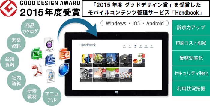 「2015年度 グッドデザイン賞」を受賞したモバイルコンテンツ管理サービス「Handbook」：イメージ