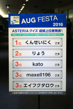 ASTERIAクイズ 成績上位者発表