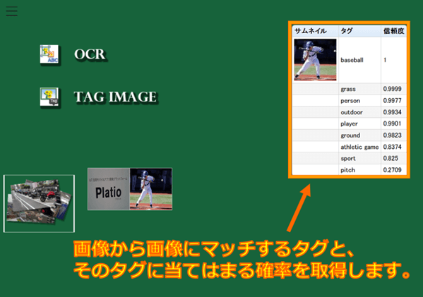 画像にマッチするタグと、そのタグの信頼度