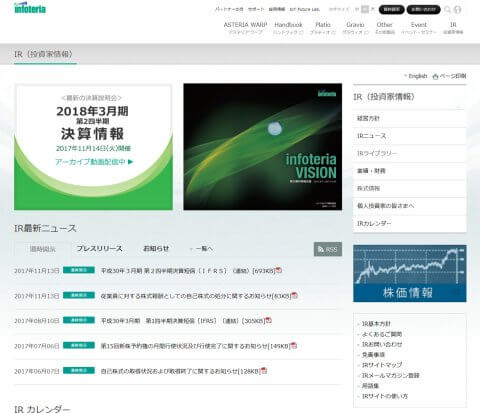 インフォテリア IRサイト