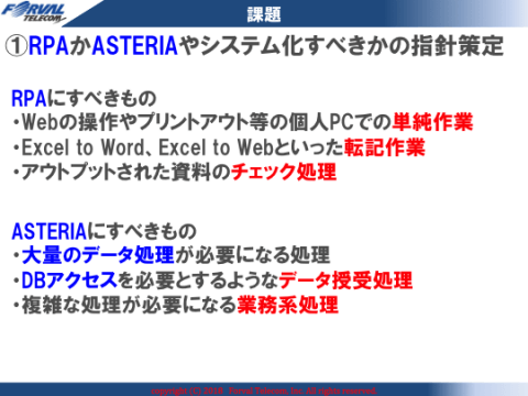 RPAかASTERIAやシステム化すべきかの指針作成