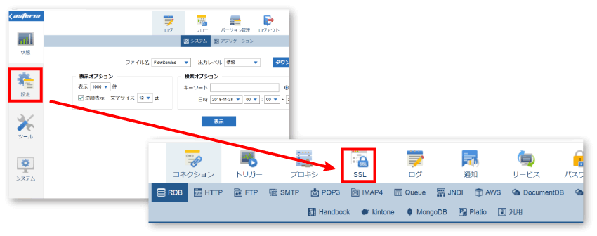 「設定」⇒「SSL」と進む