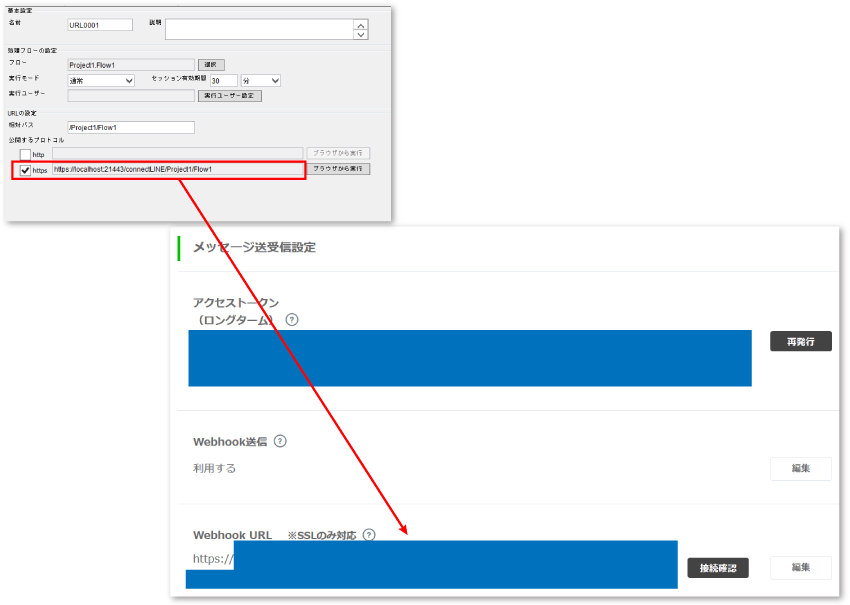 URL0001のメッセージ送受信設定