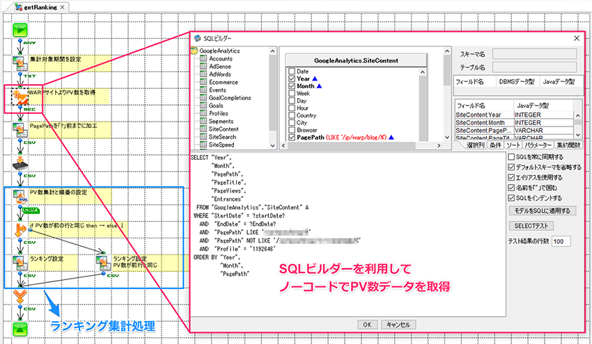 SQLビルダーを利用してノーコードでPV数データを取得