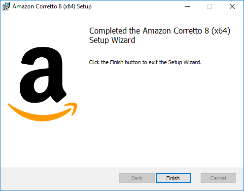 Completed the Amazon Corretto 8 (x64) Setup Wizard