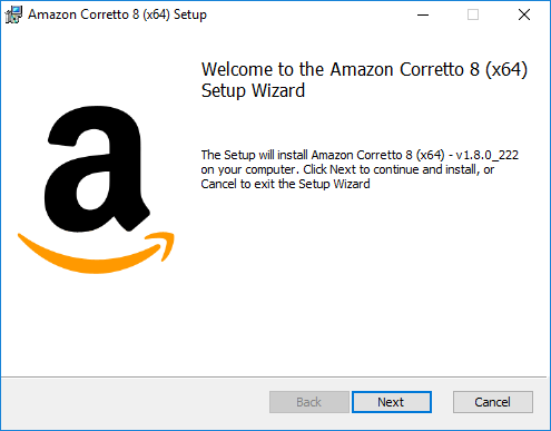 Welcome to the Amazon Corretto 8 (x64) Setup Wizard