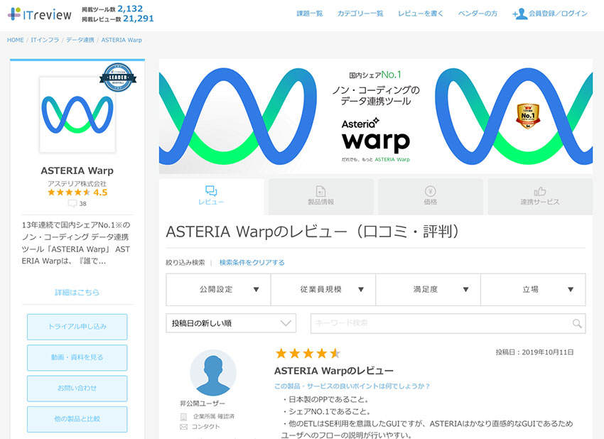 ITreview ノーコードのデータ連携ツール ASTERIA Warp