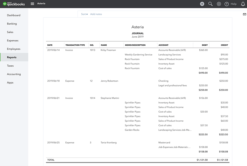 QuickBooks Online仕訳レポート