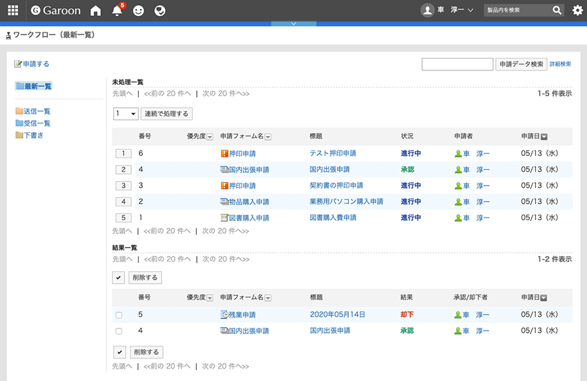 ワークフロー最新一覧