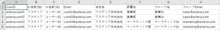 登録するCSVデータのサンプル