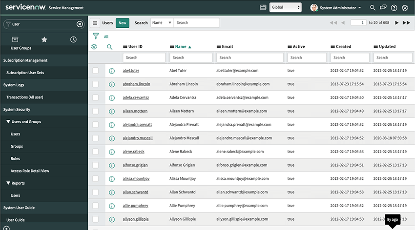 ユーザー情報を取得したservicenow画面