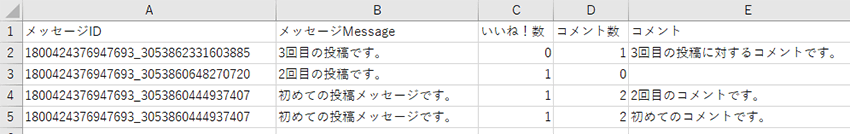 取得したコメントCSV