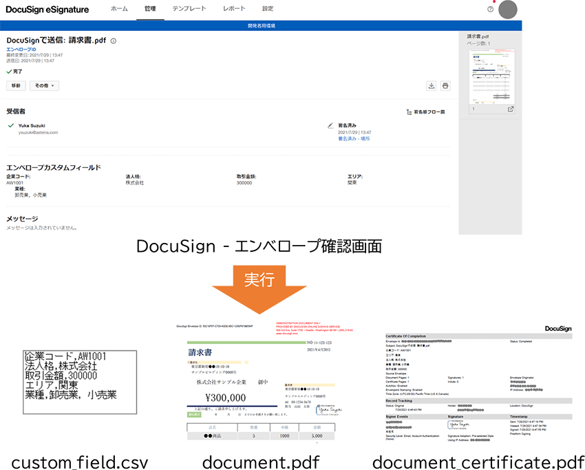 DocuSign - エンベロープ確認画面