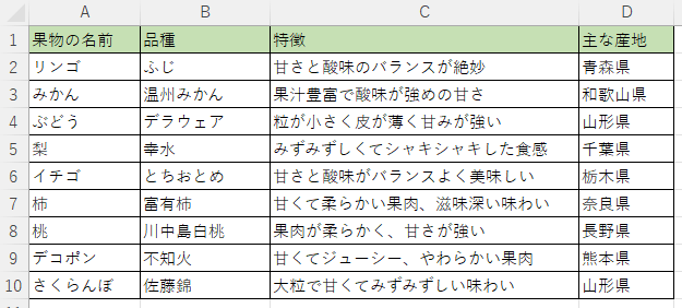 Excelファイルの内容