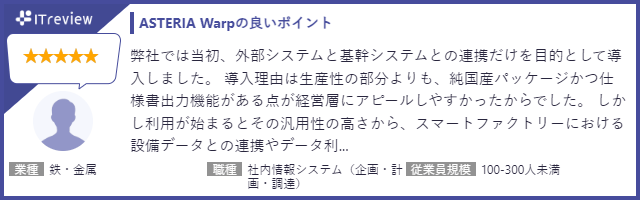 当初外部システムと基幹システムとの連携だけを目的として導入しました。しかし利用が始まるとその汎用性の高さから、設備データとの連係やデータ利…
