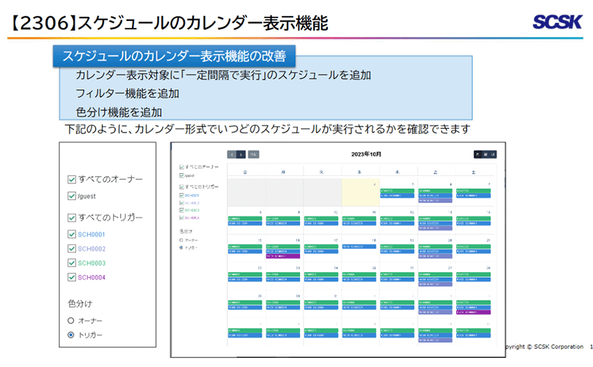 スケジュールのカレンダー表示機能