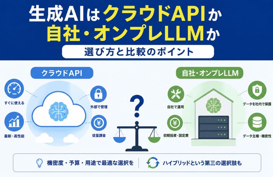 生成AIはクラウドAPIか自社・オンプレLLMか｜選び方と比較のポイント