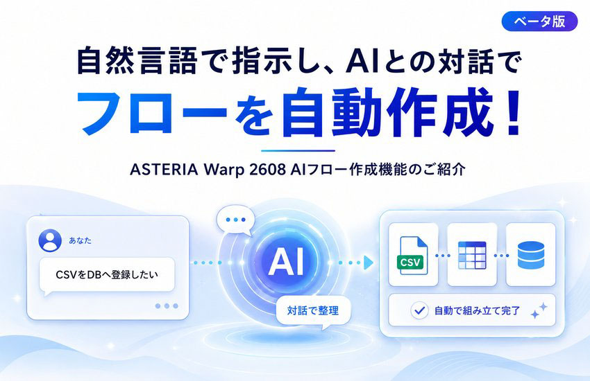 自然言語で指示し、AIとの対話でフローを自動作成！ASTERIA Warp 2608 AIフロー作成機能のご紹介